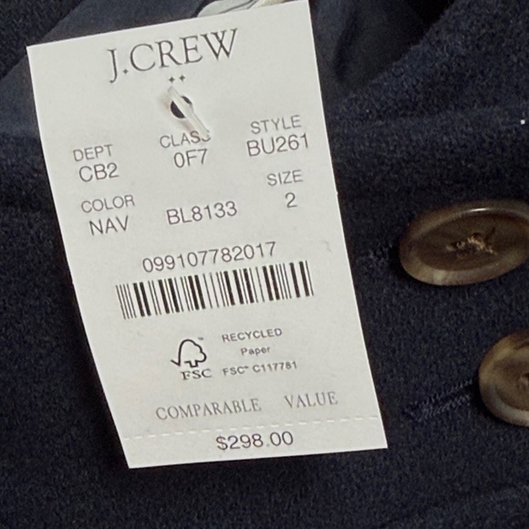 J. Crew Navy Blue wool zip front jacket.  New with tag. Size 2. - Picture 3 of 12